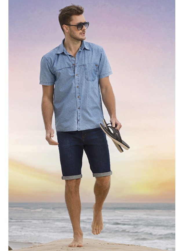 Blusa Short Jeans Homem Moda Masculina Bermuda Branca E Camisa