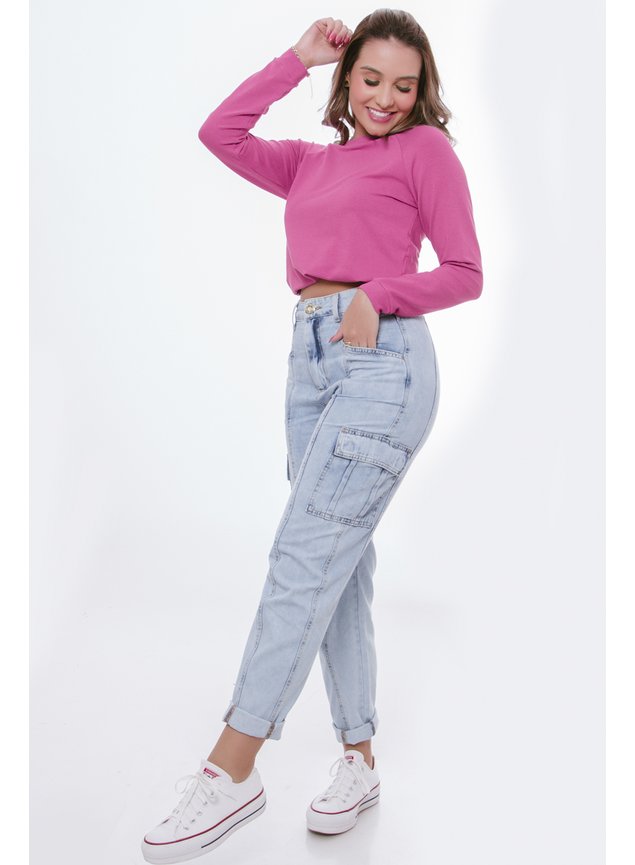 Mom CalÇas Jeans Curtas Femininas Calça Jeans Azul Médio Mom G5