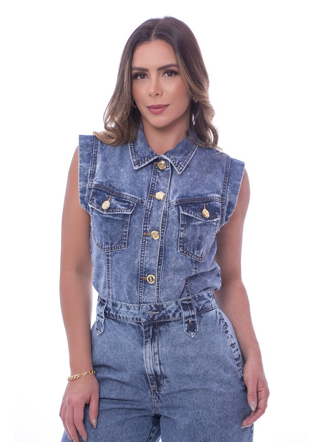 Look Colete Jeans Feminino Comprido Mercado Livre Looks Colete