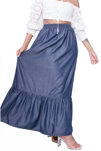 Jeans Feminina Saia Longa Pano Mole Saia Longa Raiane Feminina Awe