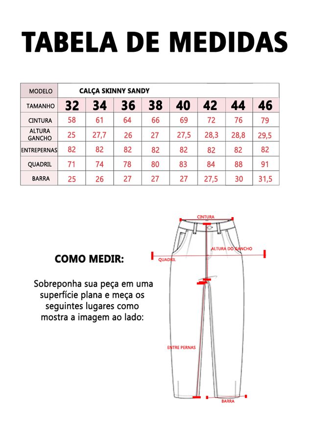 Medidas CalÇa Jeans Feminina Numero 46 CalÃ§as Jeans Tamanho 34